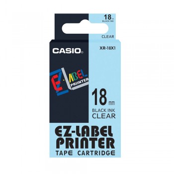 Casio Ez-Label Tape Cartridge - 18mm, Black on Clear (XR-18X1)