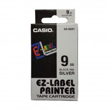 Casio Ez-Label Tape Cartridge - 9mm, Black on Silver (XR-9SR1)