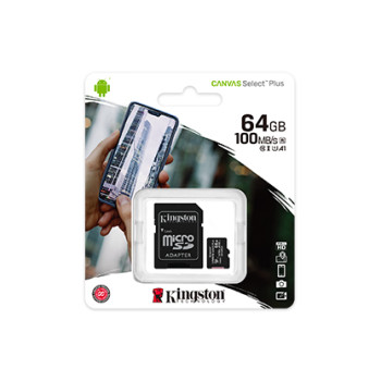 KINGSTON 64GB CANVAS SELECT PLUS MICRO SDXC CLASS 10 FLASH CARD WITH ADAPTER  (SDCS2/64GB)