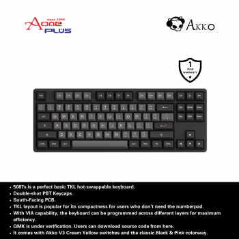 Akko 5087S VIA Black & Pink Fully Assembled Hot-Swap Keyboard - Akko Cream Yellow