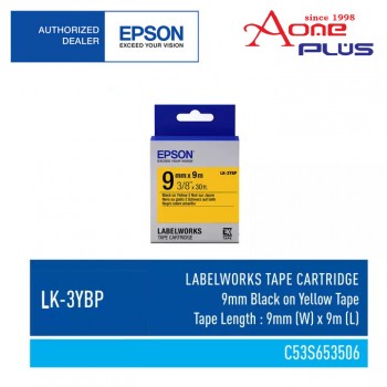 Epson LK-3YBP LabelWorks Tape - 9mm Black on Yellow Tape (Item No: EPS-LK-3YBP)